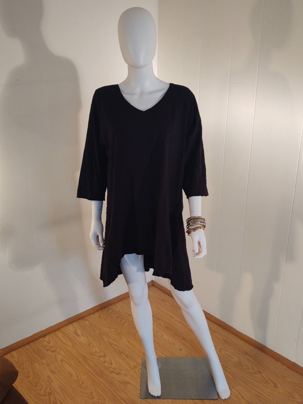 GOOD Habitat XL Empire Tunic Top A-Line High Low Black 100% Cotton Raw Hems
